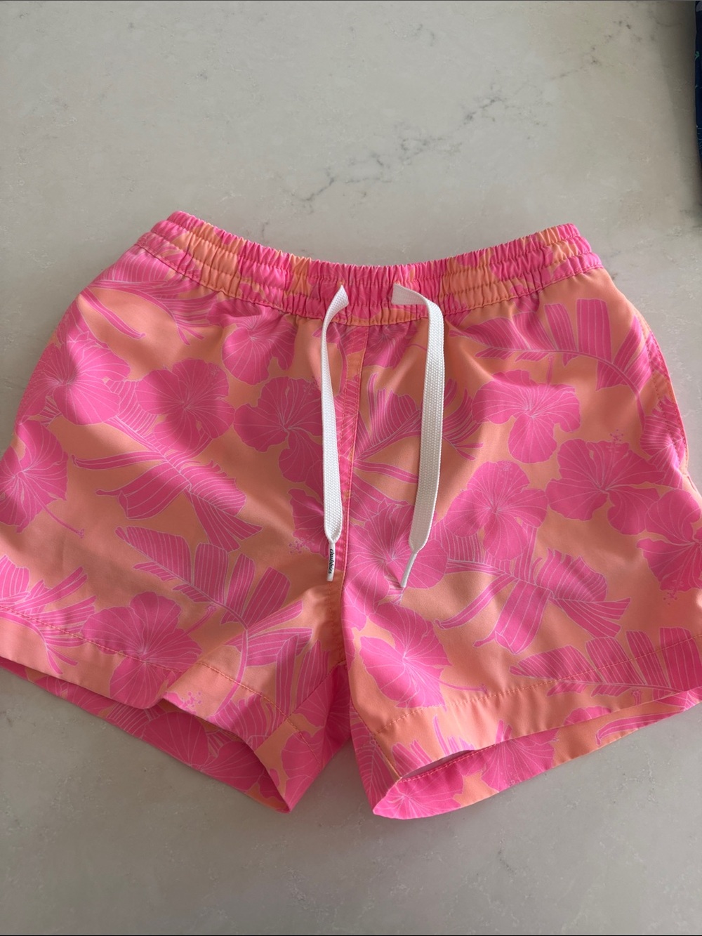 chubbies Kids Swim Trunks - Pink Floral on Peach